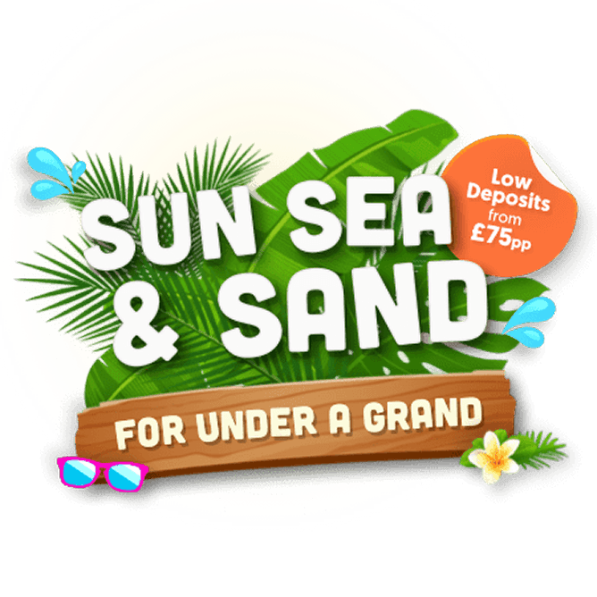 Sun, Sea & Sand for Under a Grand logo.